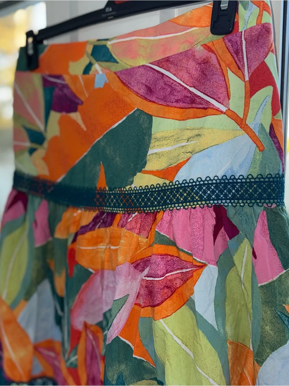 Time and Tru Tiered Maxi Skirt M 8-10 NWT Tropical Boho Lace Trim Multi Color - Picture 6 of 9